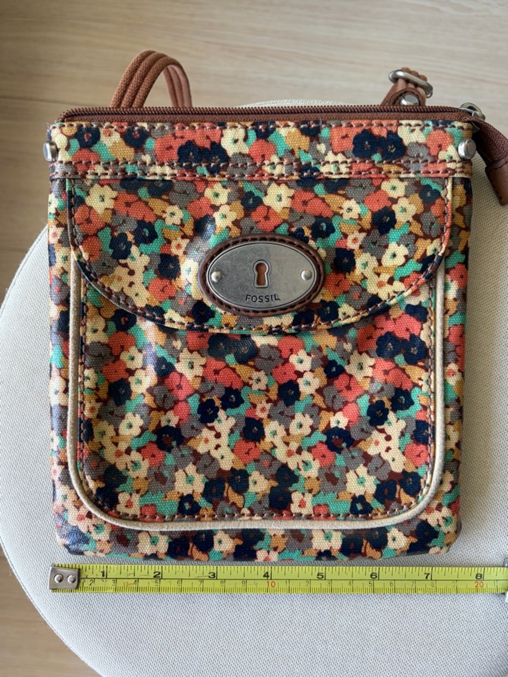 Fossil Floral Coated Canvas Crossbody Bag Small Boho Adjustable Strap - Picture 10 of 10
